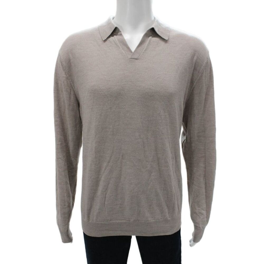 Collars & Co. Mens Merino Wool Collared Pullover Beige Long Sleeve Size 2XL